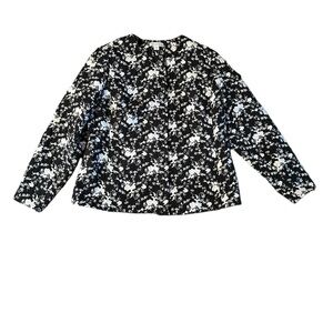 Coldwater Creek Blazer Jacket Women’s 14 Black White Floral Polyester Cotton